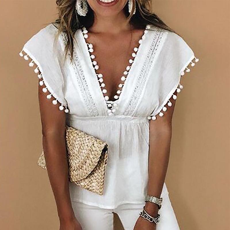Sexy V Neck Splicing Hollow Out Bare Back Blouses