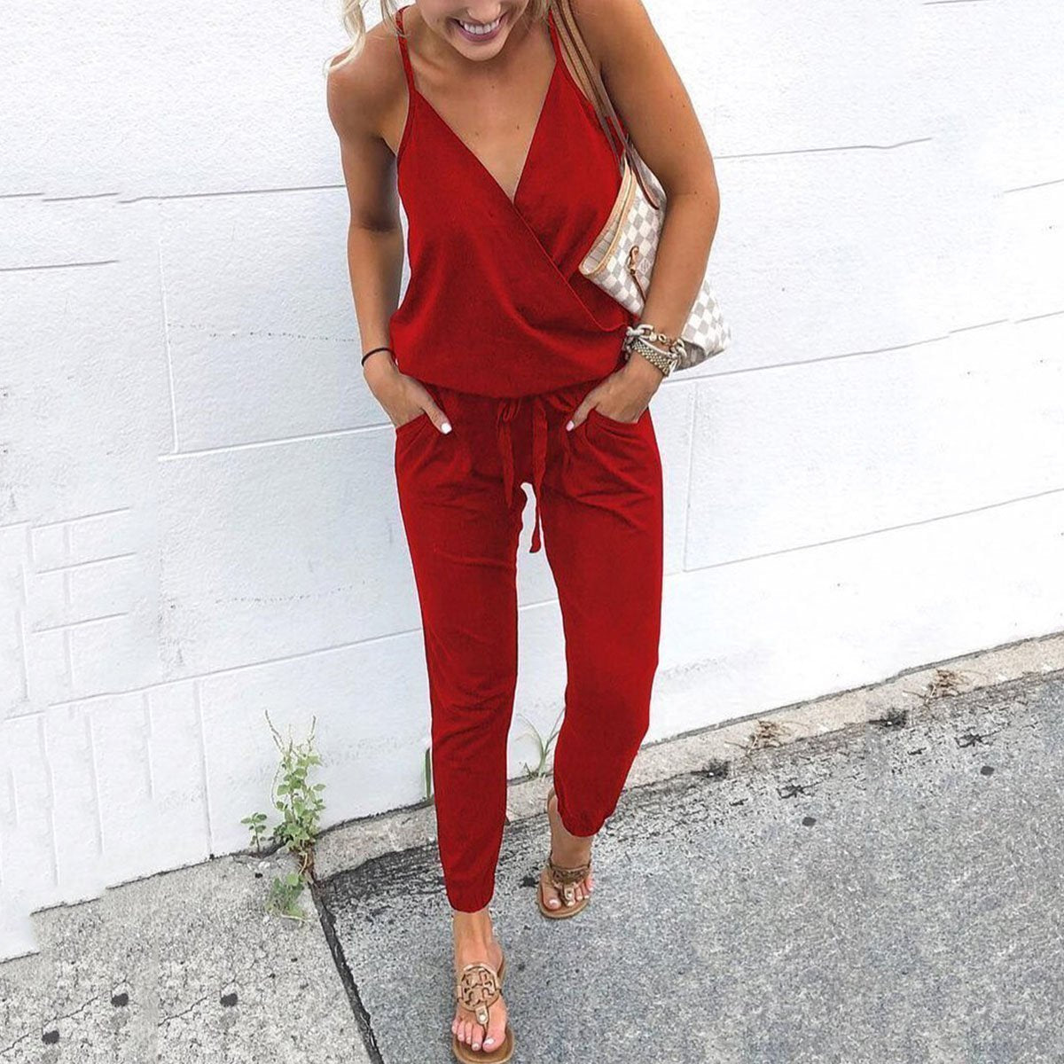 Fashion Sleeveless Plain Jumpsuits