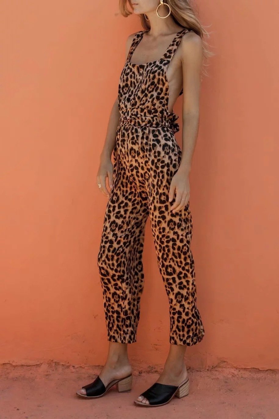 Casual Slim Show Thin  Sexy Ling Backless Leopard Print Wide Leg Jumpsuit