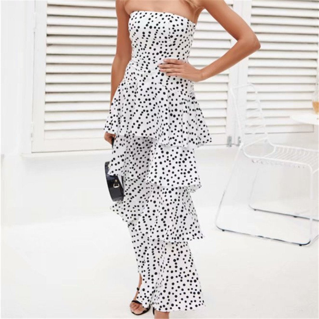 Sexy One Shoulder Wave Point Jumpsuit