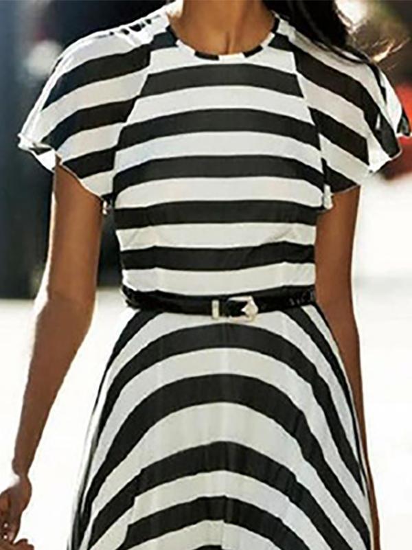 Fashion Short Sleeve Striped Round Neck Maxi Dresses