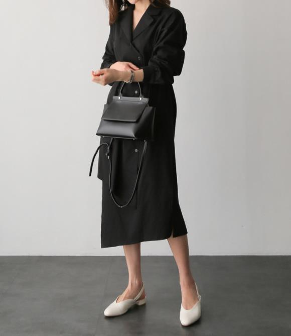 Casual Tunic Slim Irregular Hemline Lapel long sleeves Maxi Dresses