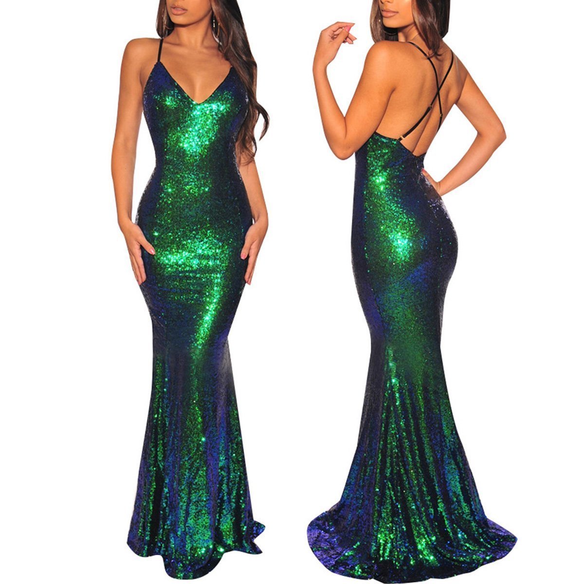 Sequin Mermaid Fishtail Long Banquet sleeveless Evening Dress