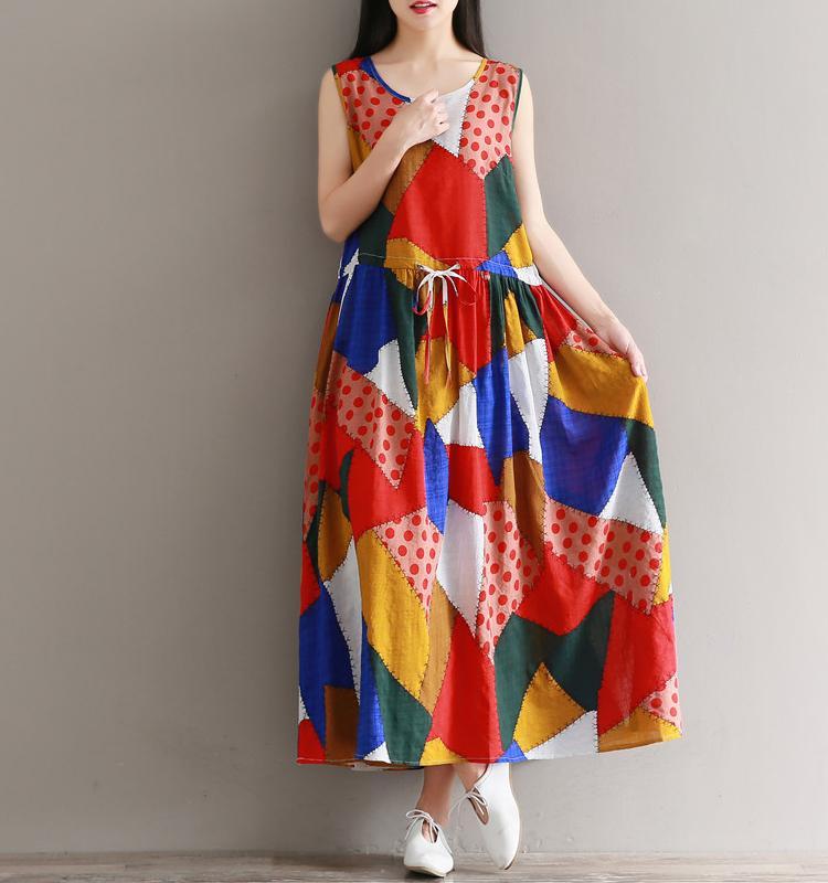 Casual Frenulum Slim Sleeveless Color Printing Maxi Dresses