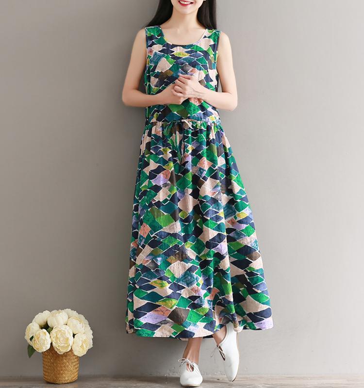 Casual Frenulum Slim Sleeveless Color Printing Maxi Dresses