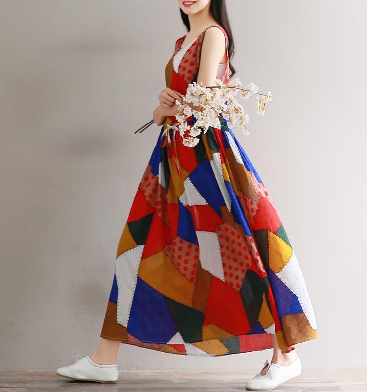 Casual Frenulum Slim Sleeveless Color Printing Maxi Dresses