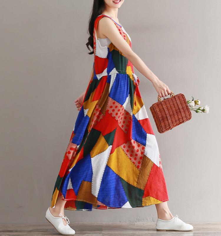 Casual Frenulum Slim Sleeveless Color Printing Maxi Dresses