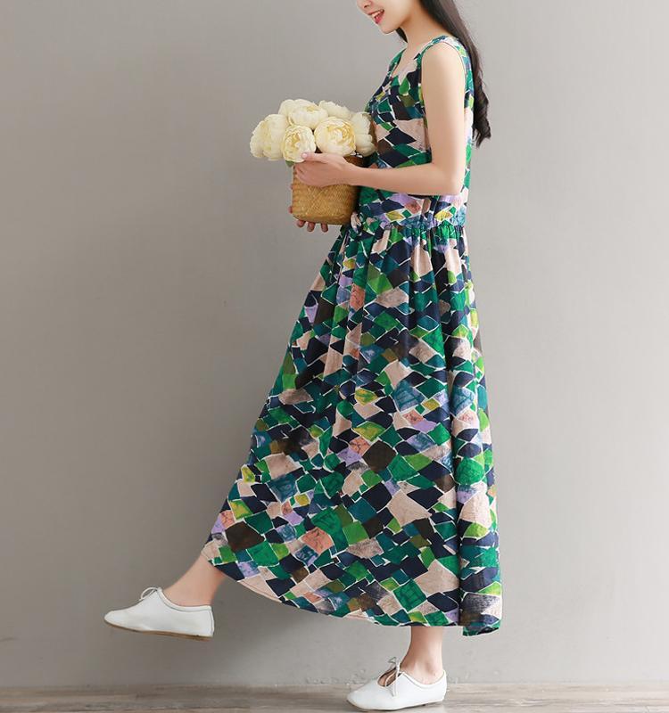 Casual Frenulum Slim Sleeveless Color Printing Maxi Dresses