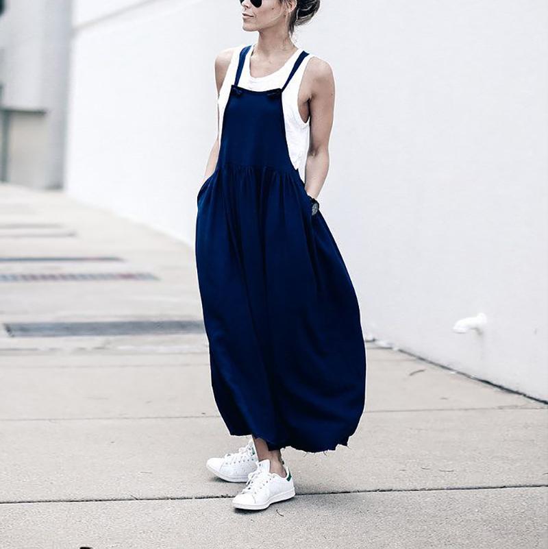Casual Sexy Loose Pure  Color Sling sleeveless Casual Dresses