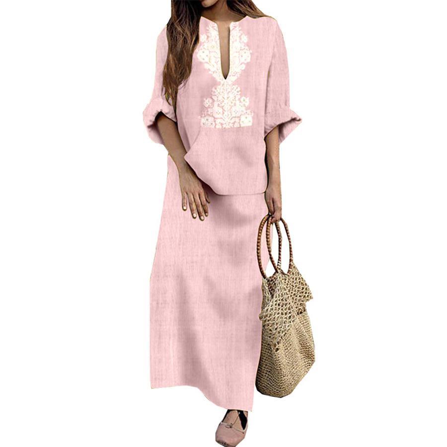Loose Long-Sleeved Cotton And Linen Dress