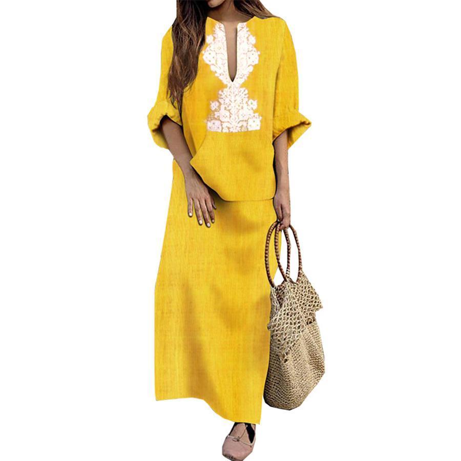 Loose Long-Sleeved Cotton And Linen Dress