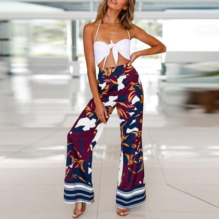 Casual Loose High   Waist Slim Print Camouflage Wide Leg Pants