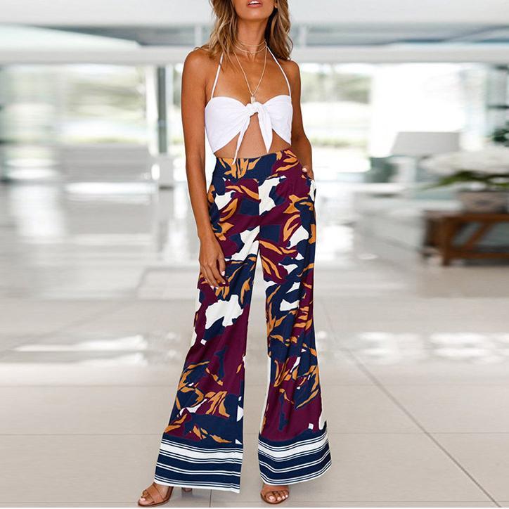 Casual Loose High   Waist Slim Print Camouflage Wide Leg Pants