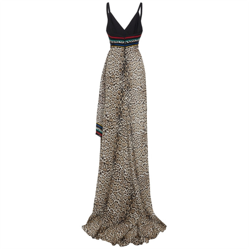 Sexy Sleeveless Sling Leopard Print Maxi Dress