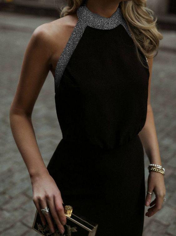 Casual Sexy Backless sleeveless  Slim Sparkling Crystal Necklace Evening Dresses