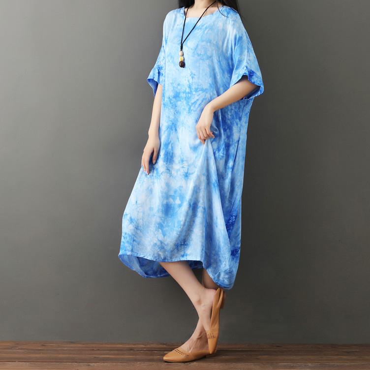 Casual Loose Plus Size   National Style Tie Dyed short sleeves Maxi Dresses