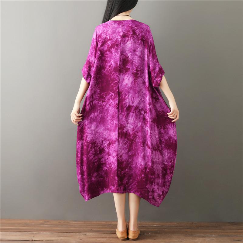 Casual Loose Plus Size   National Style Tie Dyed short sleeves Maxi Dresses