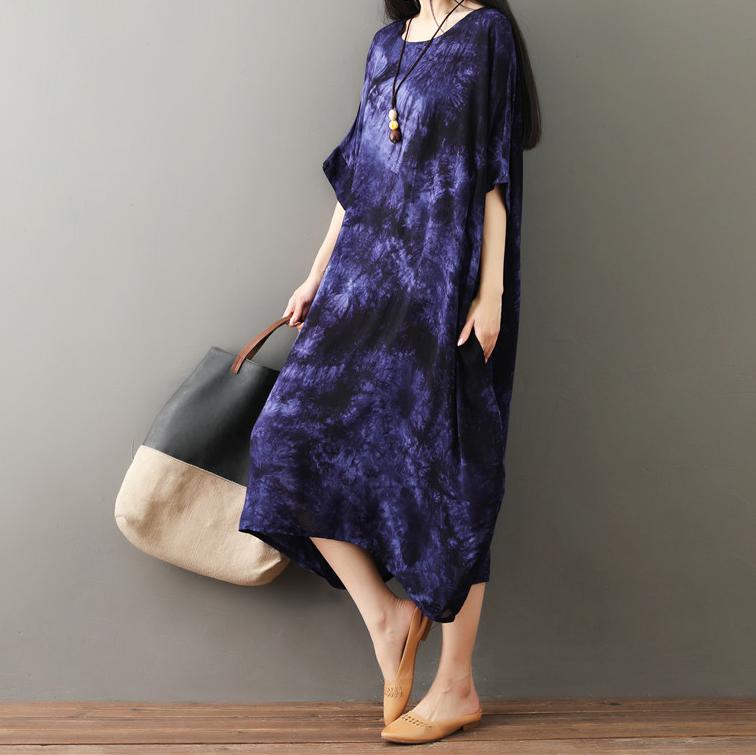 Casual Loose Plus Size   National Style Tie Dyed short sleeves Maxi Dresses