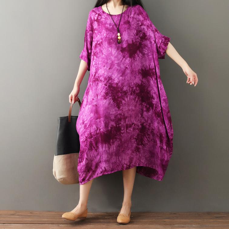 Casual Loose Plus Size   National Style Tie Dyed short sleeves Maxi Dresses