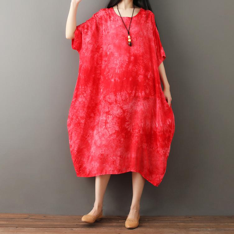 Casual Loose Plus Size   National Style Tie Dyed short sleeves Maxi Dresses