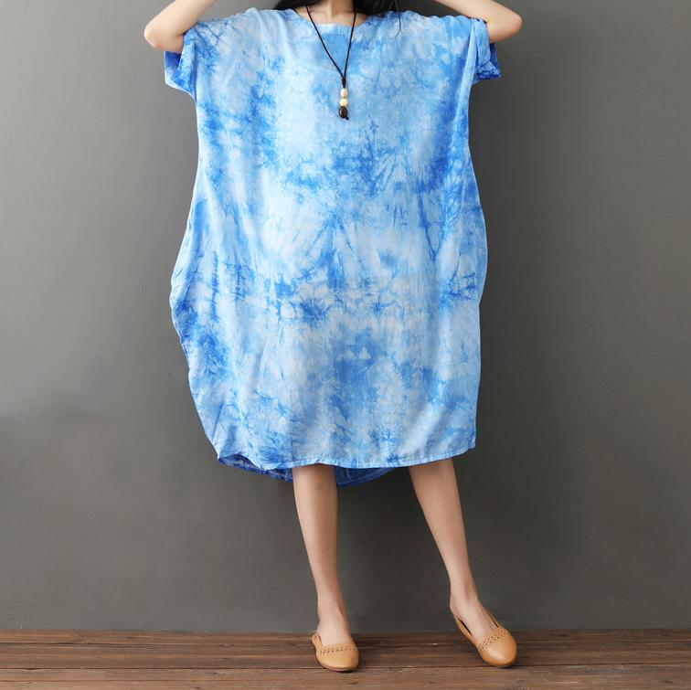 Casual Loose Plus Size   National Style Tie Dyed short sleeves Maxi Dresses