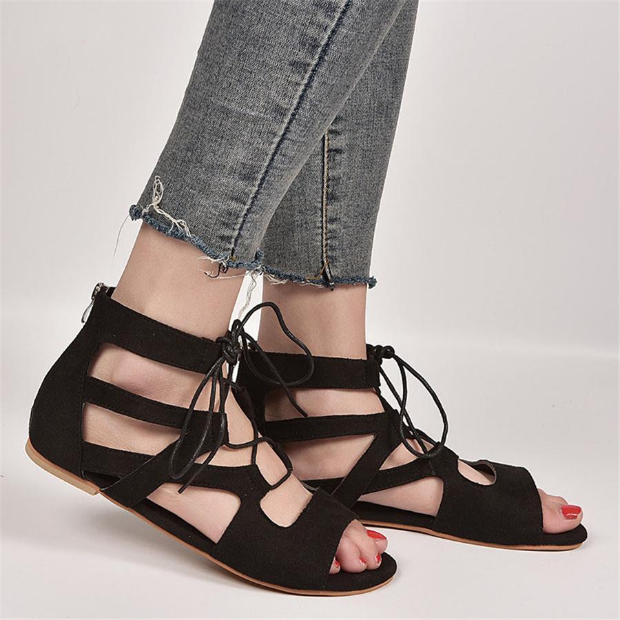 Fashion   Openwork Lace-Up Sandals