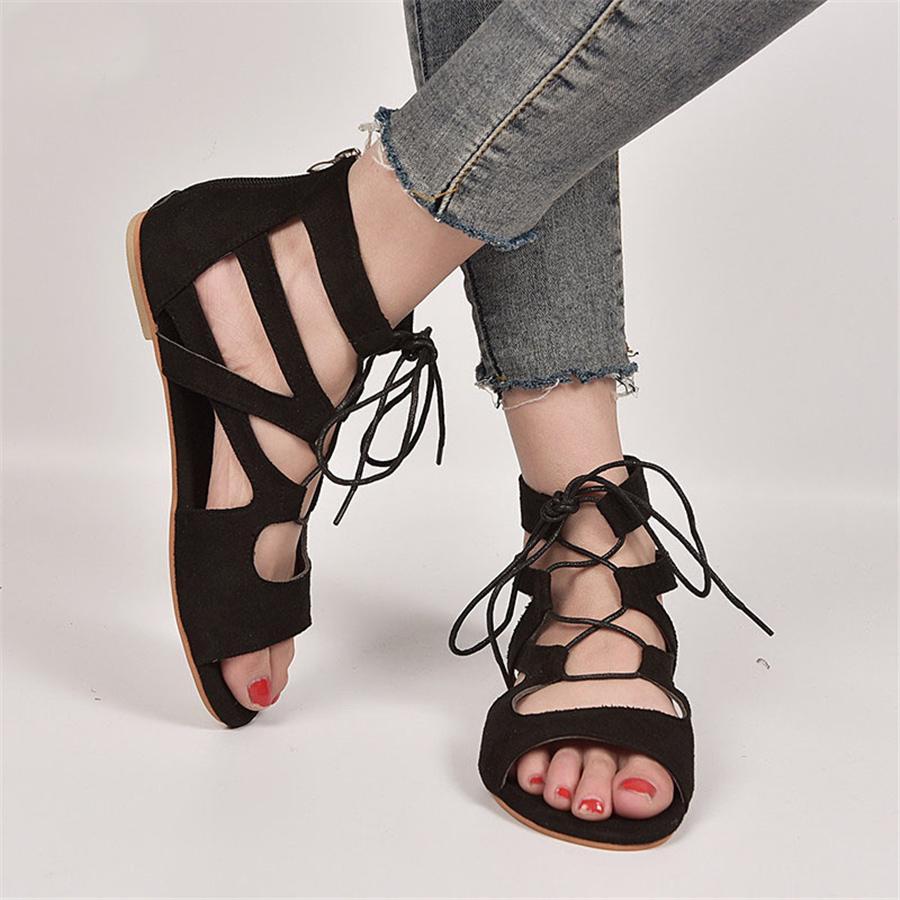 Fashion   Openwork Lace-Up Sandals