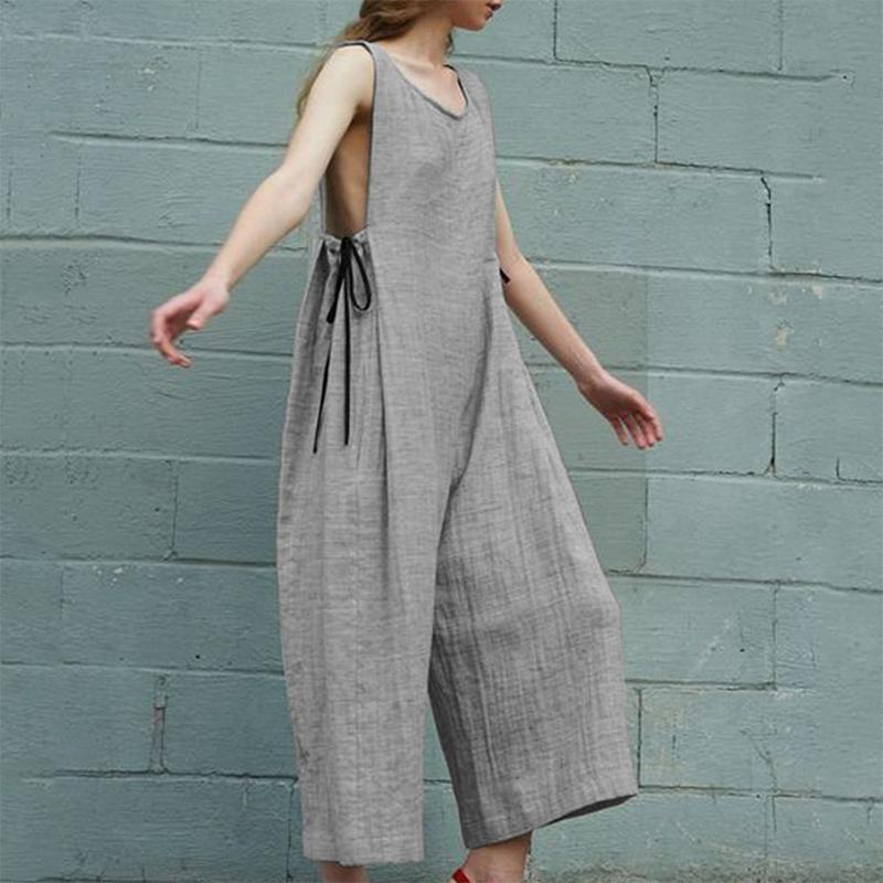 Casual Round Neck Pure Colour Sleeveless Jumpsuits