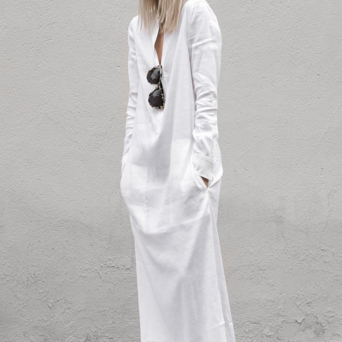 Summer V Collar long sleeves Plain Loose Vacation Dress