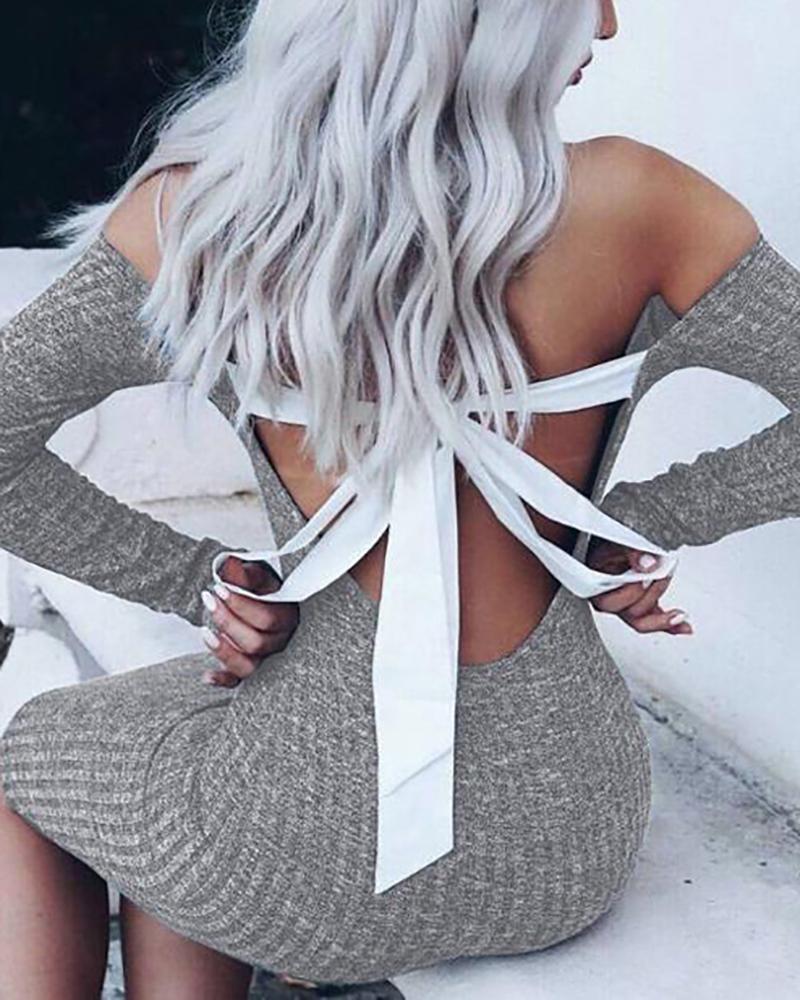 Back Straps Halter Sweet Sexy long sleeves  Dress