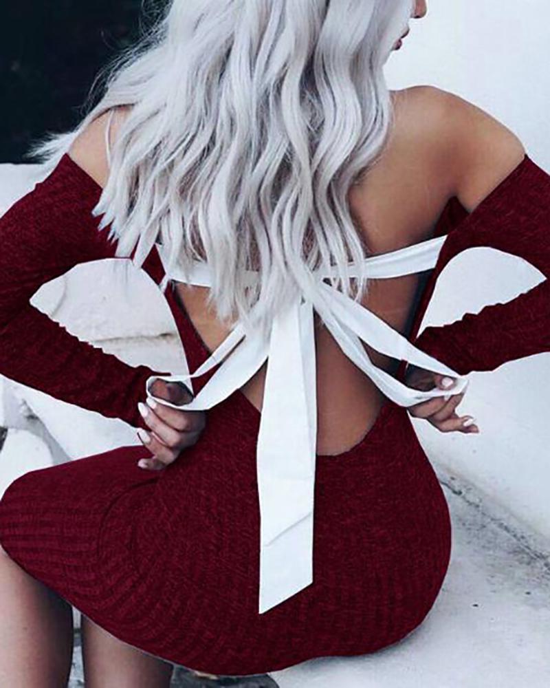 Back Straps Halter Sweet Sexy long sleeves  Dress