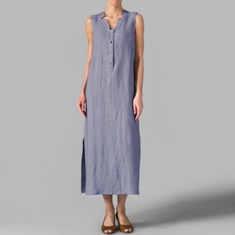 Elegant V Neck Single-Breasted Sleeveless Dress