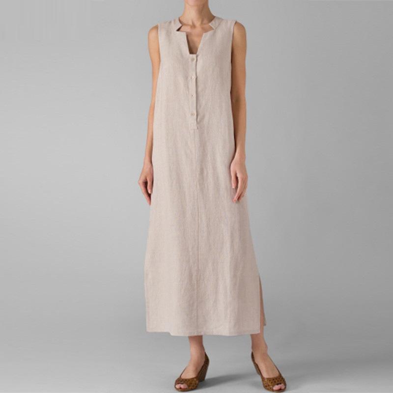 Elegant V Neck Single-Breasted Sleeveless Dress