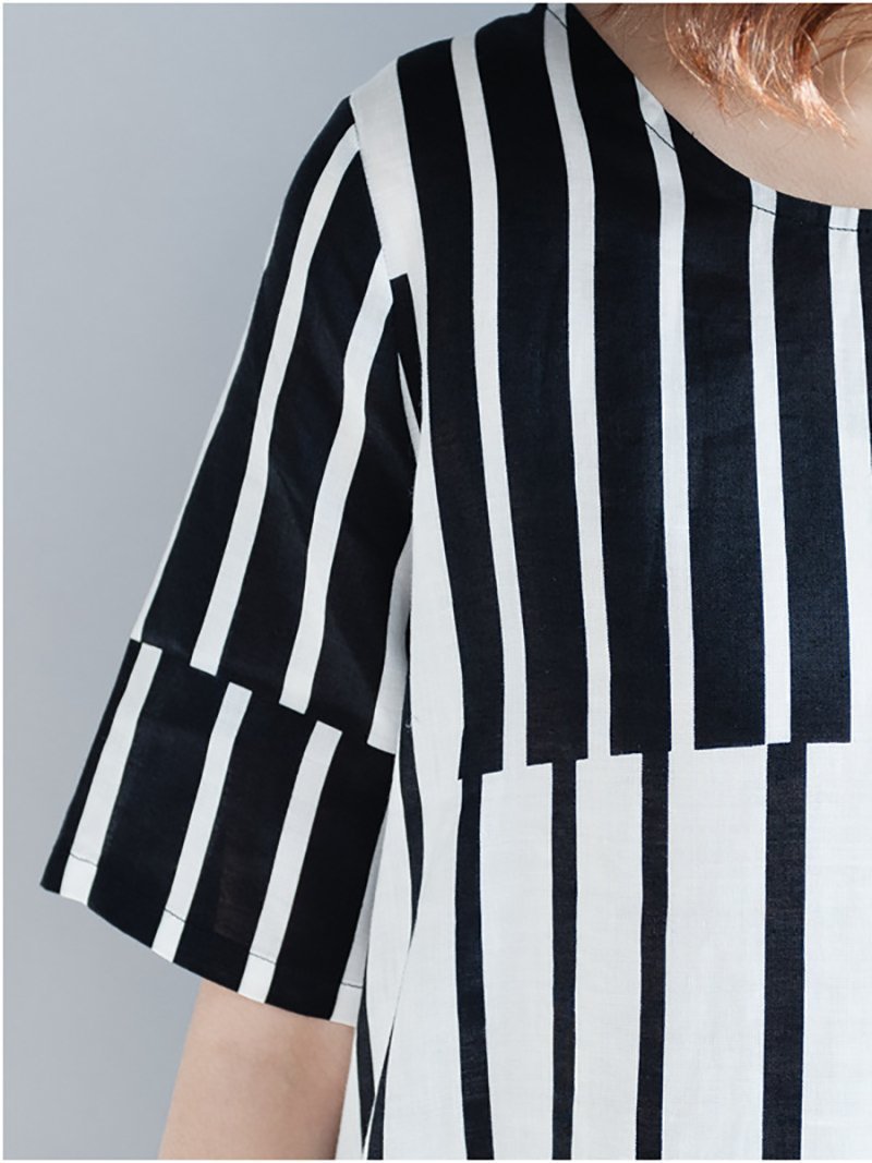 Casual Round Neck Stripe Short Sleeve Dress