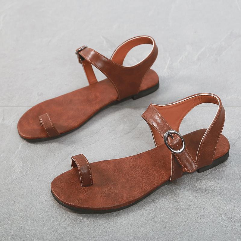 Fashion Retro   Toe Buckle Flat Sandals