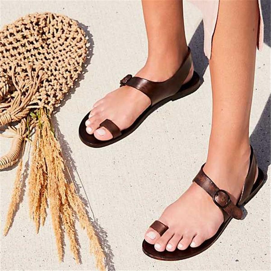 Fashion Retro   Toe Buckle Flat Sandals