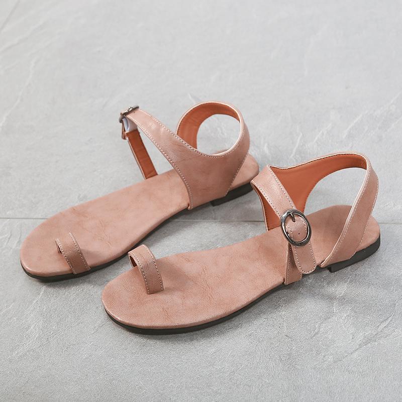 Fashion Retro   Toe Buckle Flat Sandals