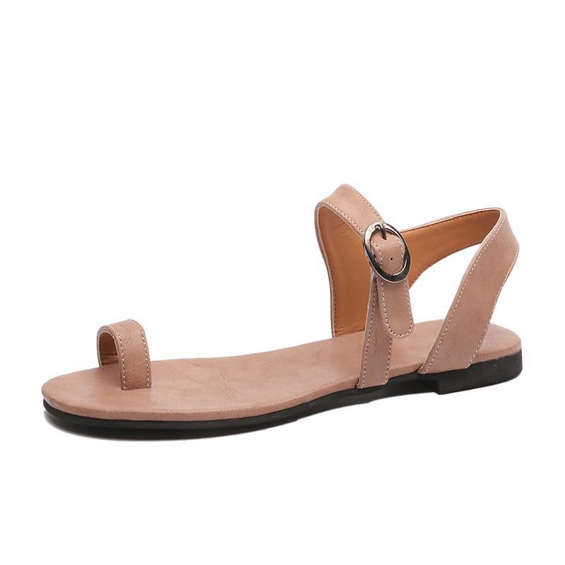 Fashion Retro   Toe Buckle Flat Sandals