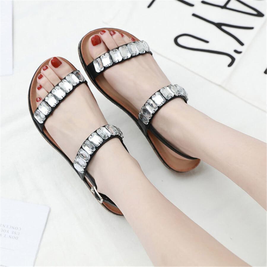 Fashion   Versatile Rhinestone Buckle Flat Sandals