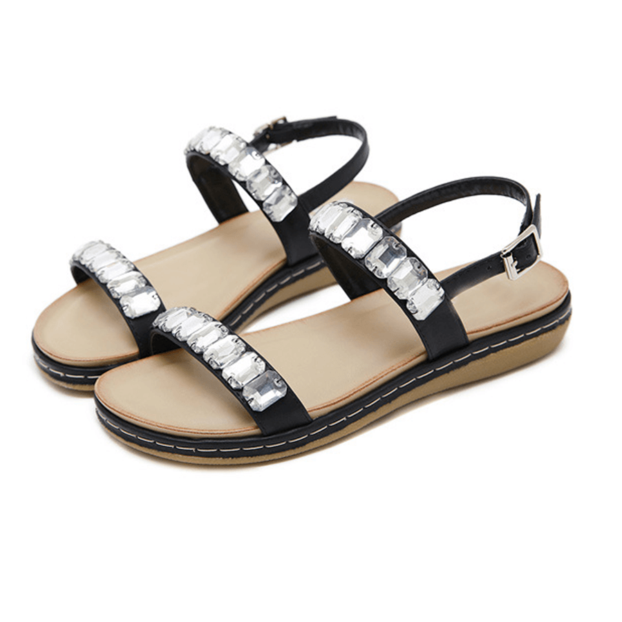 Fashion   Versatile Rhinestone Buckle Flat Sandals