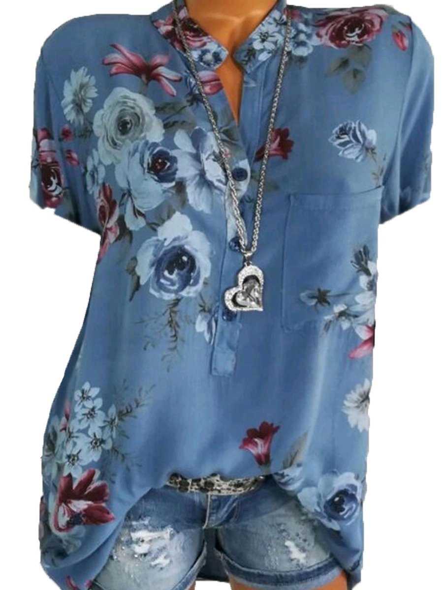 Short Sleeve Loose Floral Pattern Blouse