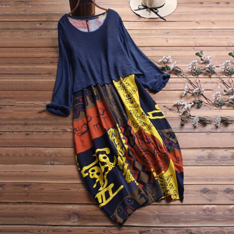 A Two-Piece National Long sleeves Print Dress