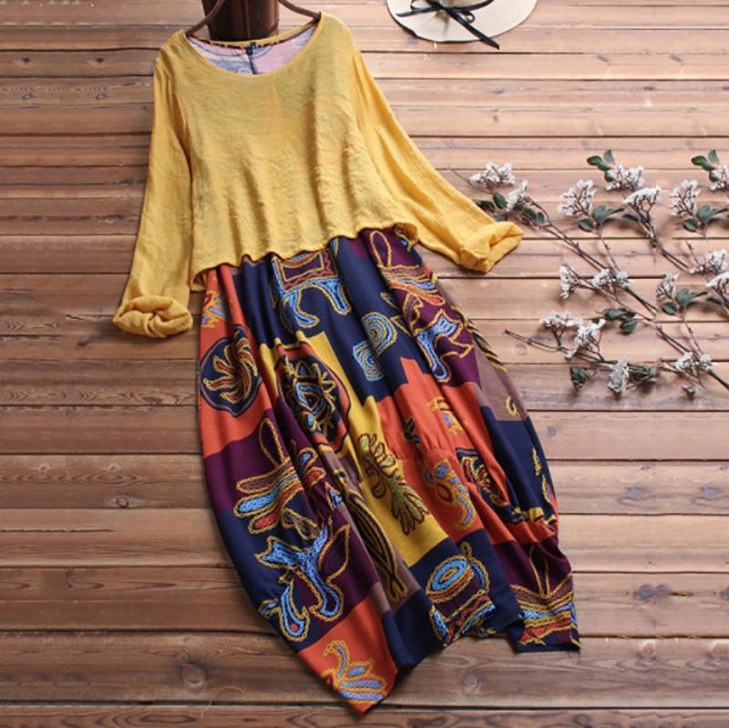 A Two-Piece National Long sleeves Print Dress