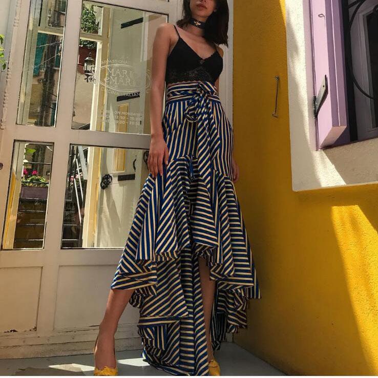 Sexy Striped Dovetail Irregular Skirt
