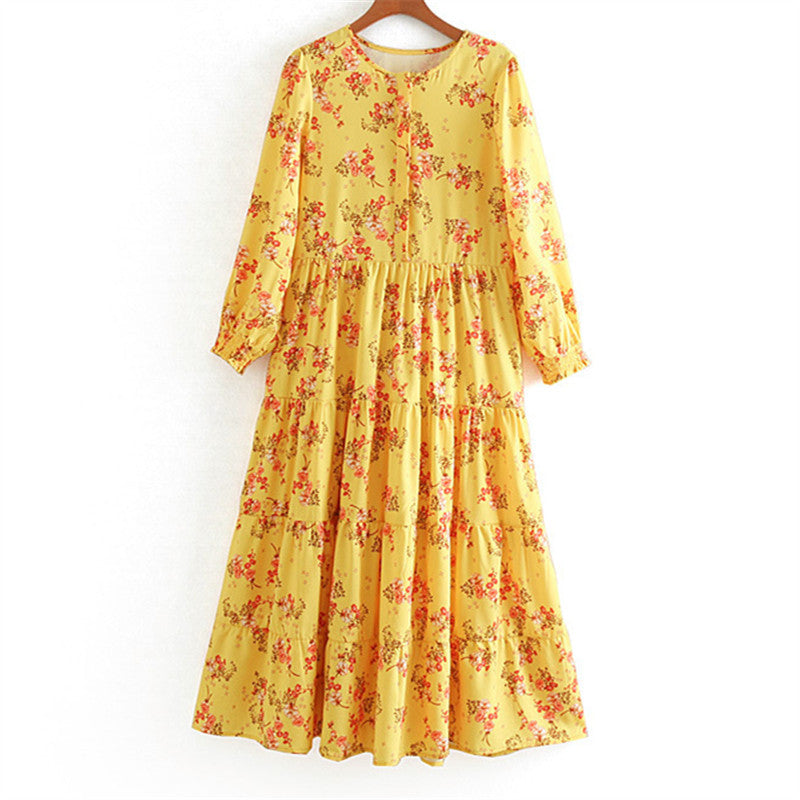 Fashion Printed Lantern Long Sleeves Casual Dresses