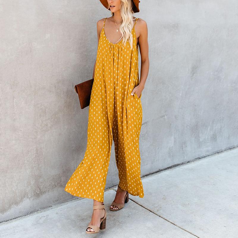 Casual Sleeveless Printed Colour Loose Jumpsuit