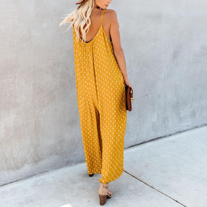Casual Sleeveless Printed Colour Loose Jumpsuit