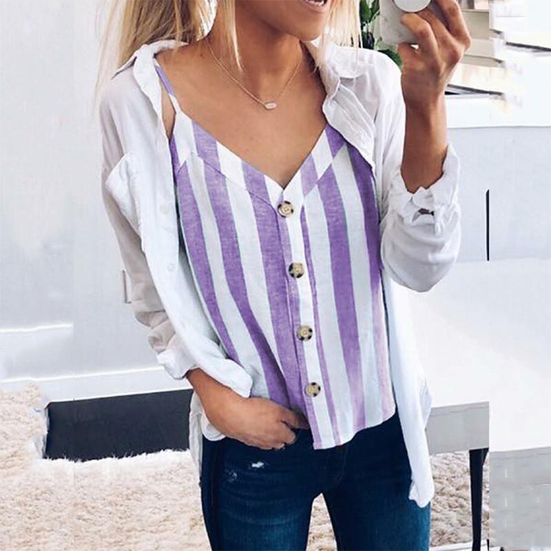 Fashion Stripe Sling Sleeveless Shirt