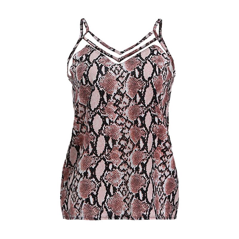 Sexy Snakeskin V Neck Bare Back Splicing Tank Top