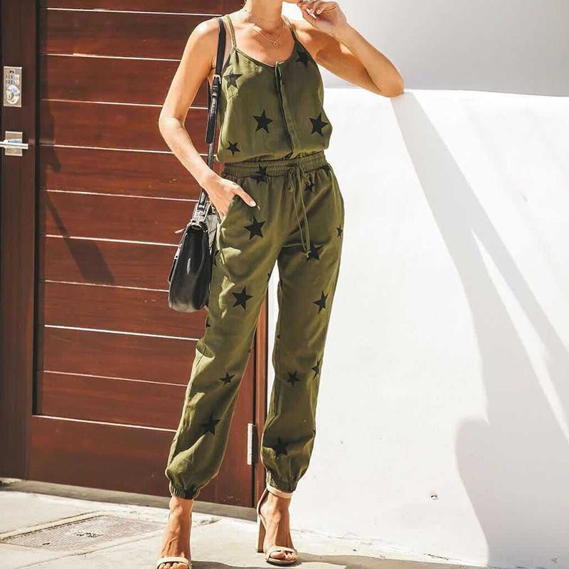 Sexy Printed Colour Elastic Bare Back Sleeveless Jumpsuit
